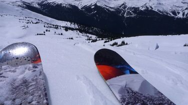 Pair of skis on snow