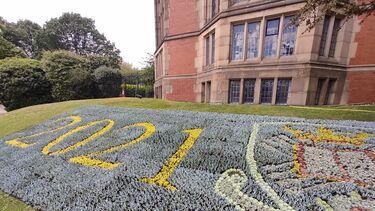 Flowers outside the Firth Court Rotunda