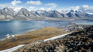Panoramic view of mountains and water