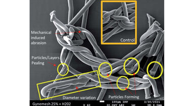 A close up of PP mesh material before and after being tested using the new method