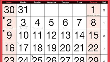 An image of a calendar, showing the month of January 2022.