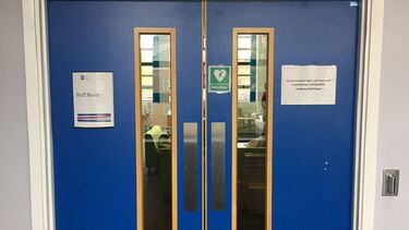 A photo of the Broad Lane Mappin Complex showing the location of a defibrillator.