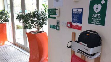 A photo of North Campus showing the location of a defibrillator.