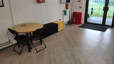 A photo of Norton Lower Pavilion showing the location of a defibrillator.