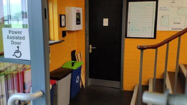 A photo of the Norton Top Pavilion showing the location of a defibrillator.