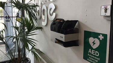 A close-up of the automated external defibrillator in The Ridge.