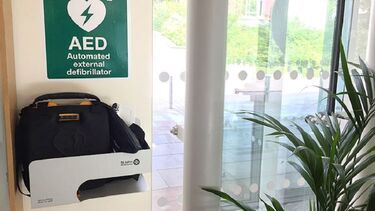 A close-up of the automated external defibrillator in SiTRAN.