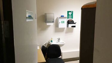 A photo of the Students' Union showing the location of a defibrillator.