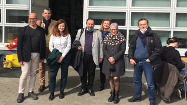 Spinner Fellow, Chloe Techens, celebrates the successful defence of her PhD with University of Bologna staff including Luca Cristofolini and Marco Viceconti