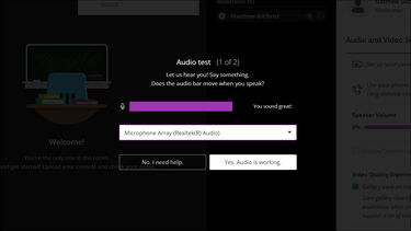 A screenshot of Blackboard Collaborate's audio test screen