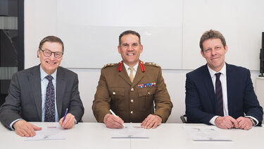 Left to right, Professor Sir Chris Husbands,Vice-Chancellor of Sheffield Hallam University, Brigadier Mike Butterwick CBE, Professor Koen Lamberts, Vice-Chancellor of the University of Sheffield 