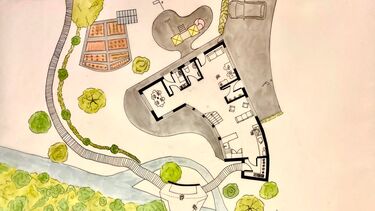 Holly's work (first image shows a site plan, with a site located by the river, showing parking and open space by the river as well as the dwelling)