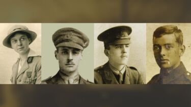 Black and white photos of 4 graduates and students from WW1
