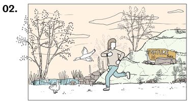 Sketching example showing a runner in a nature park