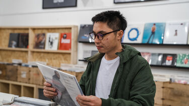 Student shopping in record story