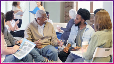 group discussion with a mix of ages and ethnicities