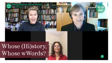 three faces on a screen and the title whose history, whose words