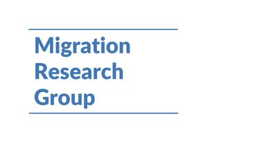 A logo of MRG with lines