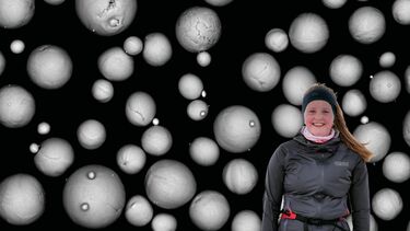 Photo of Lucy Farquhar and a sample from her research