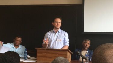 Image of History's Simon Stevens at a conference