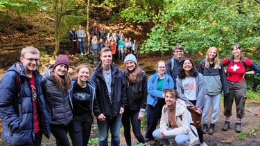 groups of about 25 students in the Peak district