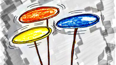 Illustration of plates spinning on sticks