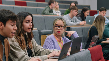 Students in a lecture theatre.