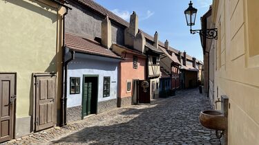A cobbled street in Prague.