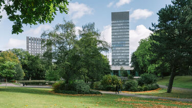 Western park with the arts tower in the background