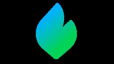 InPlanet logo in a leaf shape with a portion cut out, in blue fading to green colours