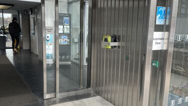 Arts Tower ground floor, main entrance defibrillator location