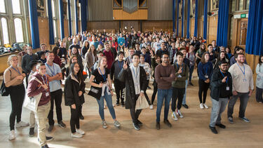 A large crowd of students gathered in Firth Hall
