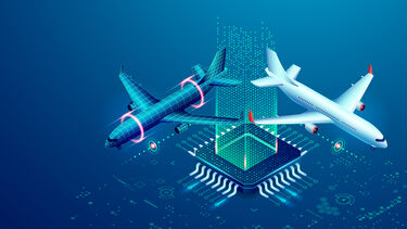 images of an aeroplane and a digital twin of the aeroplane