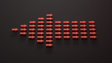 An arrow shape pointing left made up of small arrows pointing right.