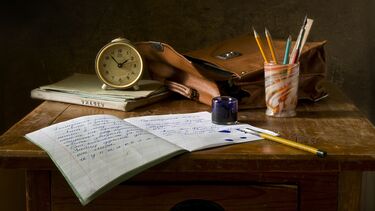 Studying equipment on a desk.