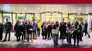 group of about 2o students outside a Sheffield theatre