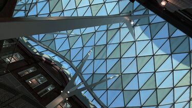 A photograph looking up at the Heartspace roof