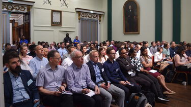 A packed conference room