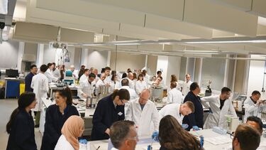People at work benches in a lab