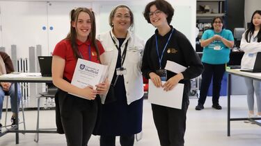 Photograph of Dr. Rola Saad and the winners of the MiRo Robot Challenge with the record of 24 seconds