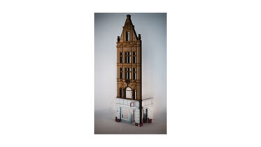 An image of an architectural model, showing the frontage for a large multi storey building