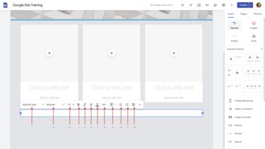 Google sites formatting text screenshot