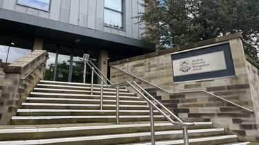 The front steps at the Management School.