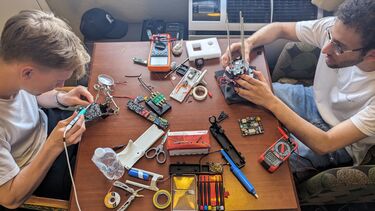 Photograph taken of testing full assembly of avionics bay pre-launch day.