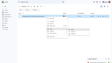 Sharing your work in google drive screenshot