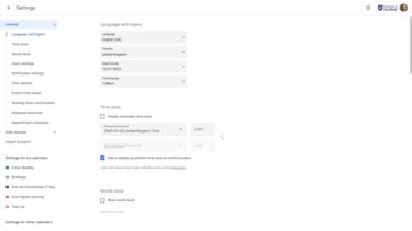 Time zone settings screenshot