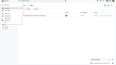 Uploading files to google drive screenshot
