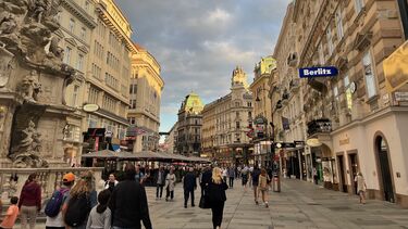 A street in Vienna at sunset.