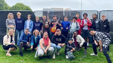 Group of young music students at festival