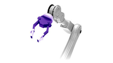 Monochrome photo of a robotic grabber in motion